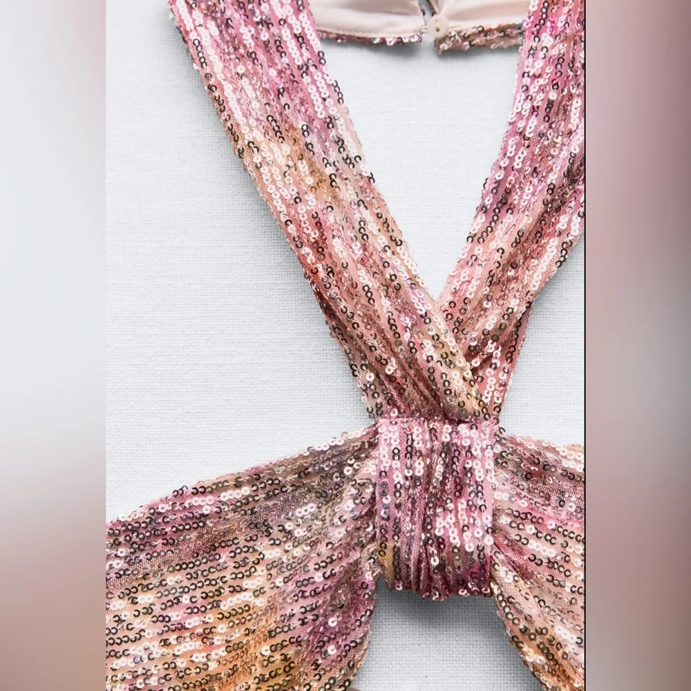 Zara Sequins Knotted halter dress - Picture 4 of 5
